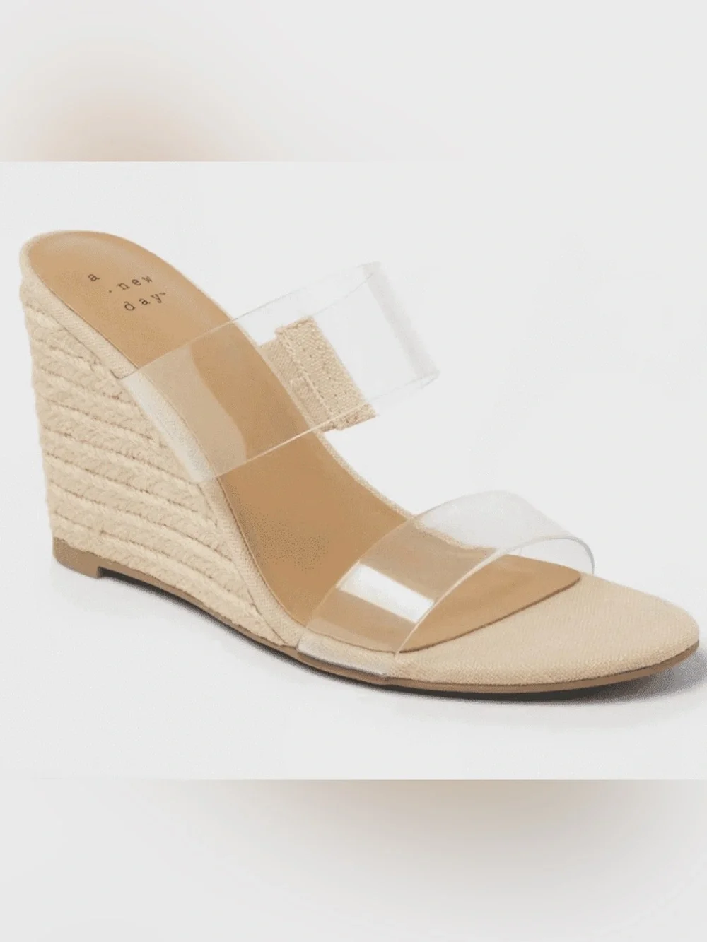 A New Day Clear Strap Espadrille Wedge Sandals Nude Beige Size 6 NWT